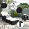 PE rattan chaise lounge chair with adjustable backrest, off-white cushion, and lumbar support for outdoor relaxation.