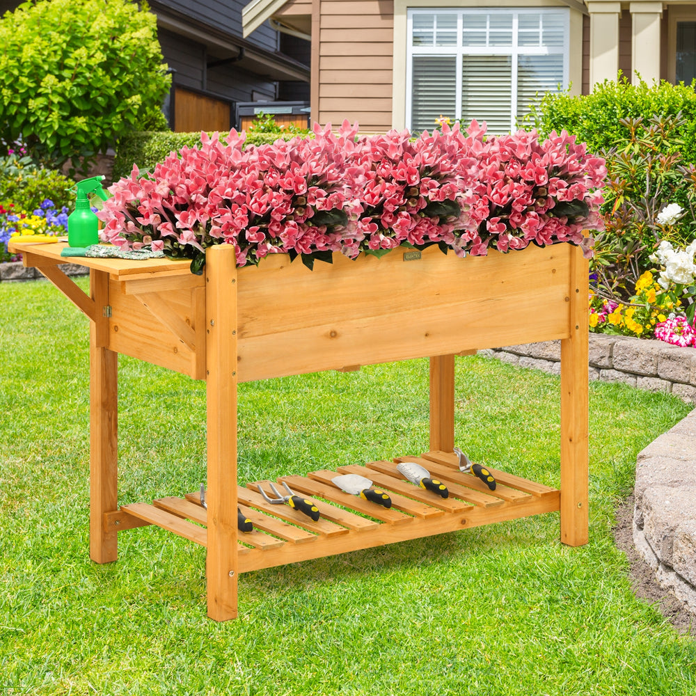 Elevated planter box kit made of fir wood with 8 grids, ideal for gardening on patios or balconies.