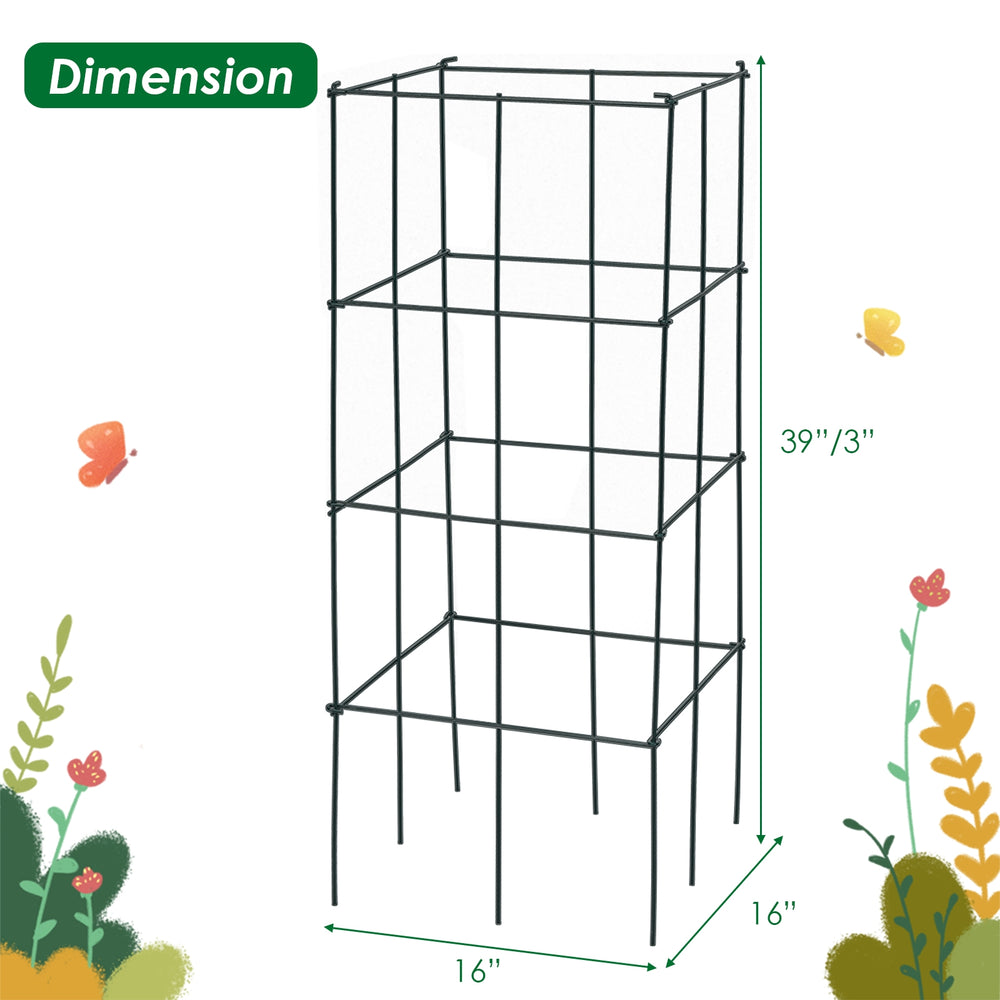 Garden trellis for climbing plants, 39" height, dark green iron frame, ideal for flowers and vegetables.