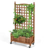 Trellis planter box on wheels, made of fir wood, designed for climbing plants with a spacious 6.5'' deep planting bed.