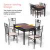 5-piece dining set featuring a wood and metal table with 4 cushioned chairs, designed for space-saving and elegance.
