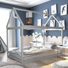 Gray kids platform floor bed with roof, sturdy wooden frame, and heavy-duty slats for stability and fun DIY options.