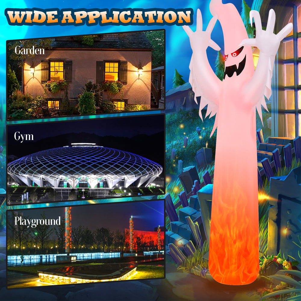 12 feet Halloween inflatable ghost decoration with built-in LED lights, ideal for garden, gym, and playground displays.