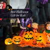 7.5 feet inflatable pumpkin combo with witch and black cat, featuring orange LED lights for Halloween outdoor.