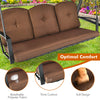 3-seat outdoor porch swing with adjustable canopy and thick cushions for optimal comfort in backyard or garden settings.
