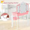 Kids pink vanity table set with tri-folding mirror, detachable design, and anti-toppling device for safety.