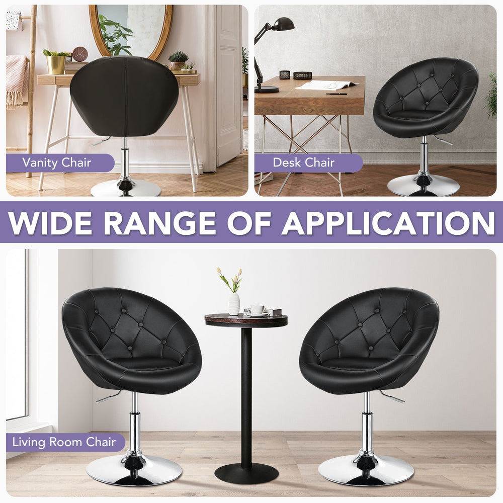 Adjustable swivel round PU leather chair in black, featuring a tufted back, ideal for home, bar, or shop use.