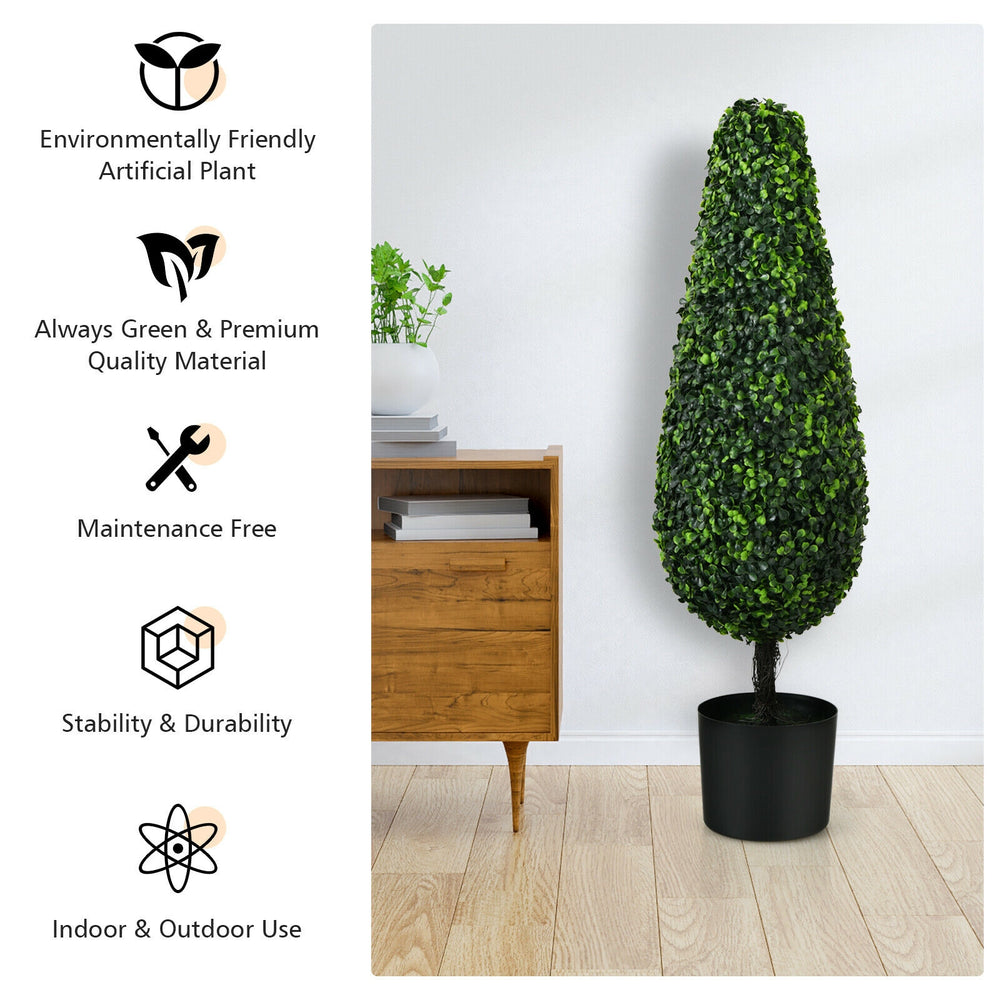 Lifelike 3 feet artificial tower topiary tree with UV-resistant leaves, perfect for indoor and outdoor decor.