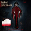 9.4 ft animated undead pirate decoration with tattered robes and flashing red eyes, perfect for Halloween scares indoors.