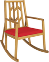 Stylish acacia wood rocking chair with removable red cushion, ideal for comfortable outdoor lounging on the patio.