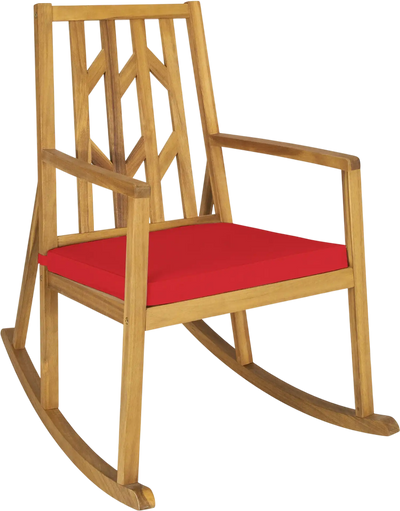 Costway Patio Acacia Wood Rocking Chair Sofa Cushion Red 15780249 New
