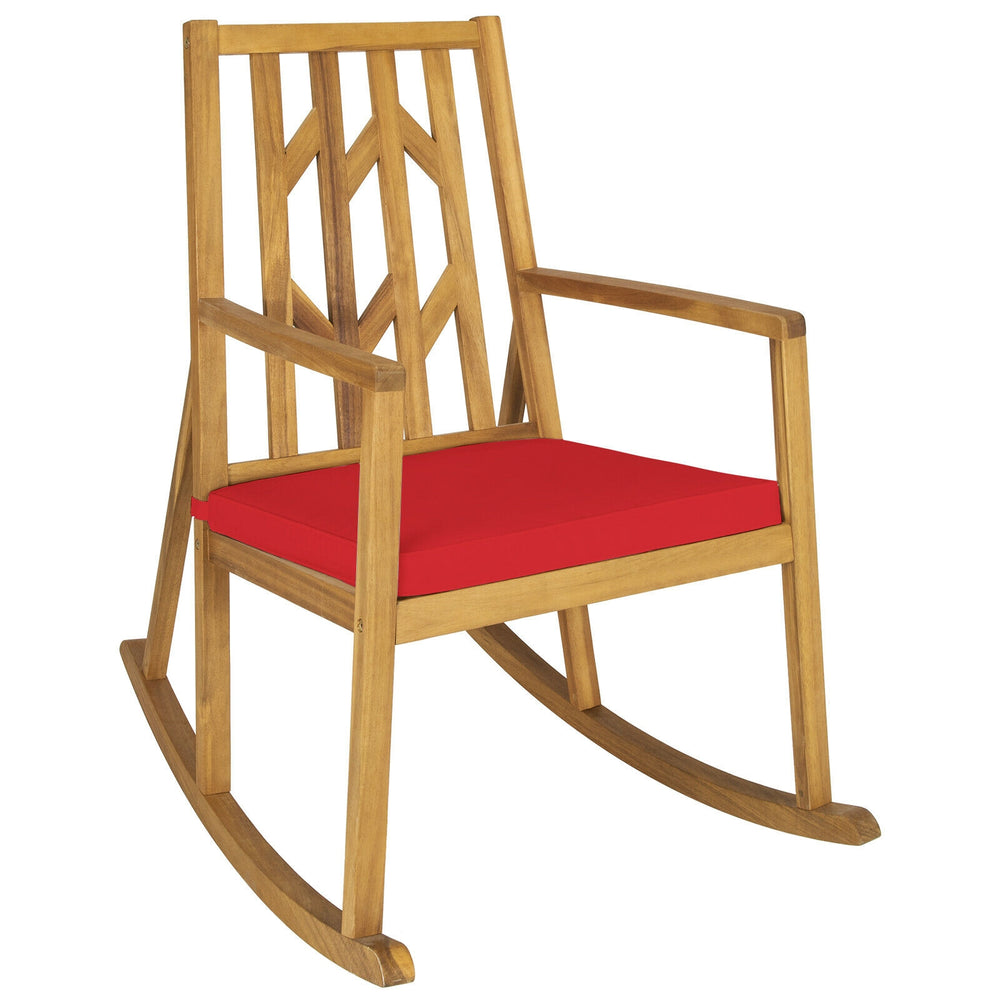 Patio Acacia Wood Rocking Chair Sofa with Armrest and Cushion for Garden and Deck-Red - Gallery View 1 of 10