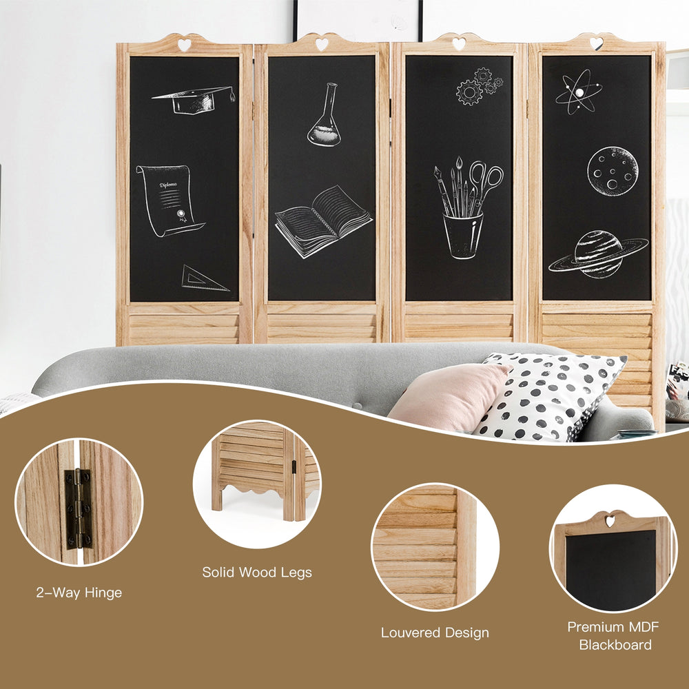 Single panel of a 4-panel folding room divider screen with writable chalkboard, crafted from solid wood, perfect for.