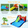 Inflatable water slide with climbing wall and ball pit, crafted from high-grade oxford cloth for outdoor fun.