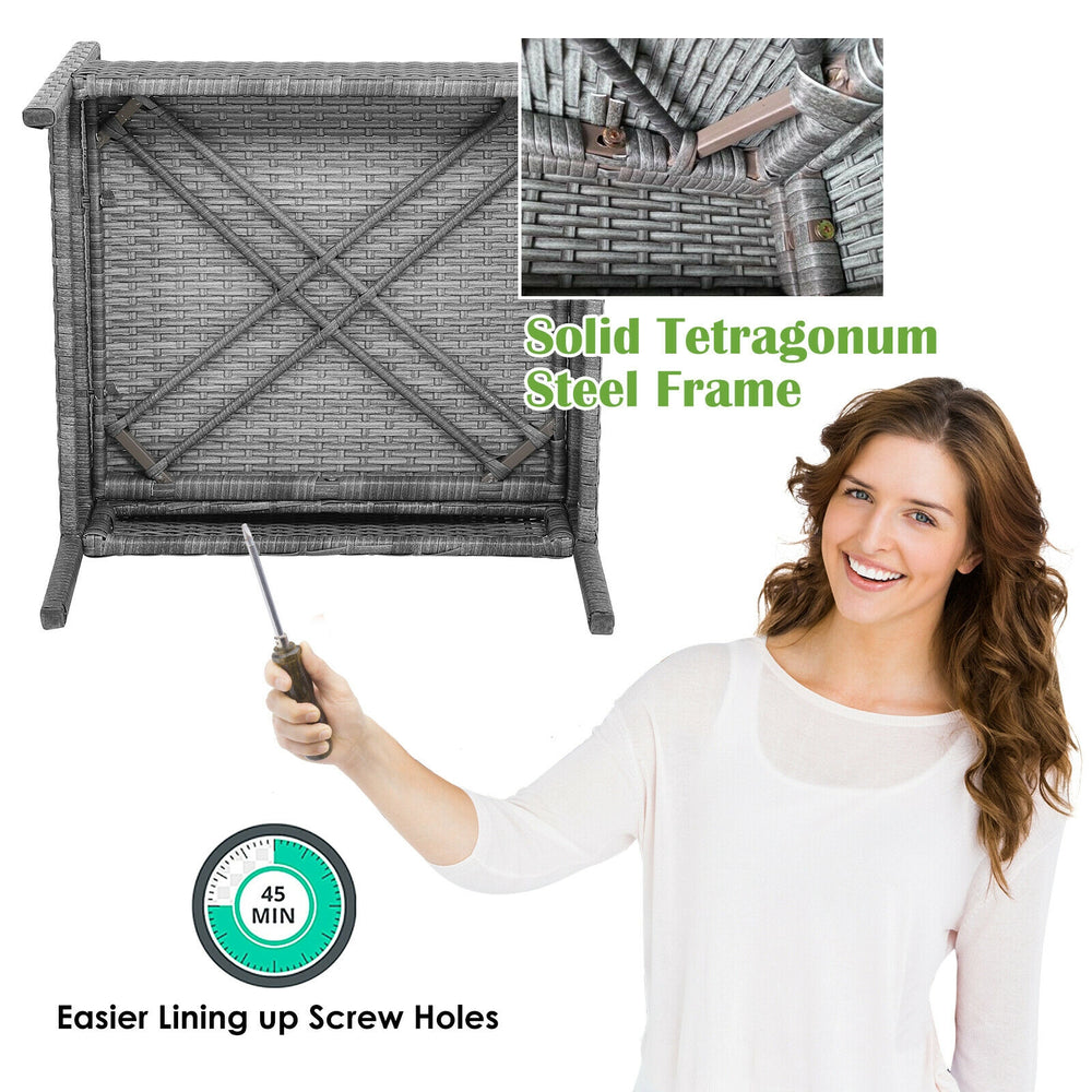 Tetragonum steel frame detail of the 4-piece rattan patio furniture set, designed for easy installation and durability.