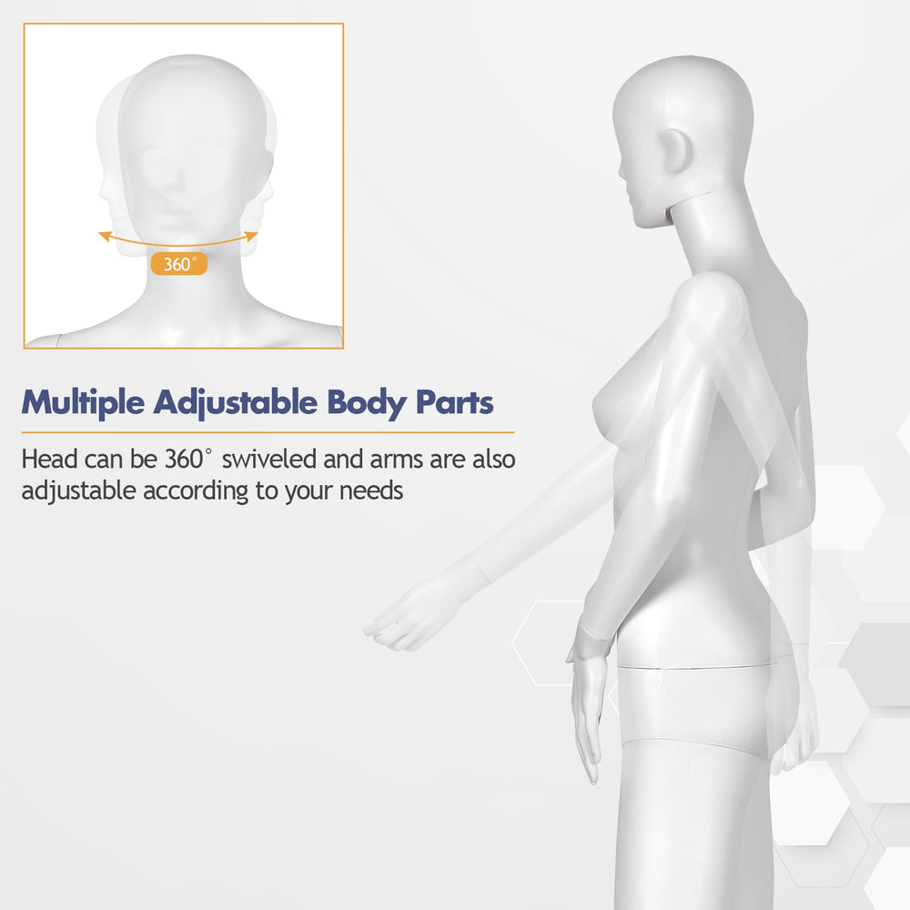 Adjustable 5.8 ft female mannequin with detachable arms and hands, ideal for showcasing fashionable apparel in stores.