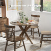 Round 36-inch wood dining table with intersecting pedestal base, suitable for 3-4 people, ideal for home or café use.