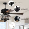 50-inch black ceiling fan with lights, reversible blades, pull chain control, ideal for living room or bedroom use.