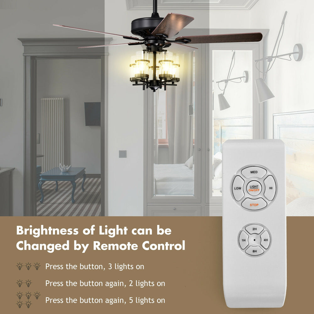 50-inch noiseless ceiling fan with explosion-proof glass lampshades, remote-controlled light brightness, ideal for home.
