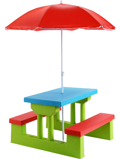 Costway Kids Picnic Folding Table Bench Set with Umbrella 47815906 New