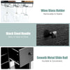 Freestanding black kitchen baker's rack with wine glass holder, drawer, and smooth metal slide rails for easy access.