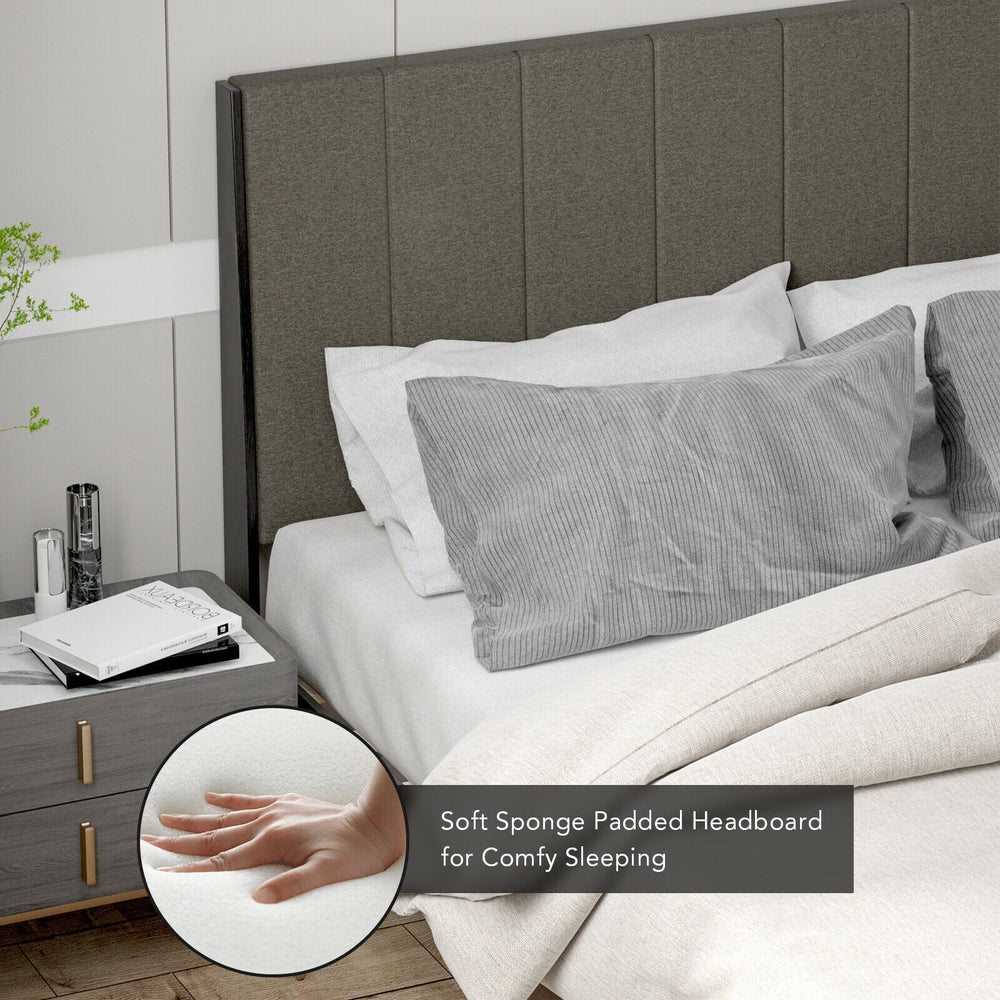 Queen size upholstered bed frame with tufted headboard and soft sponge padding for optimal comfort and stylish design.
