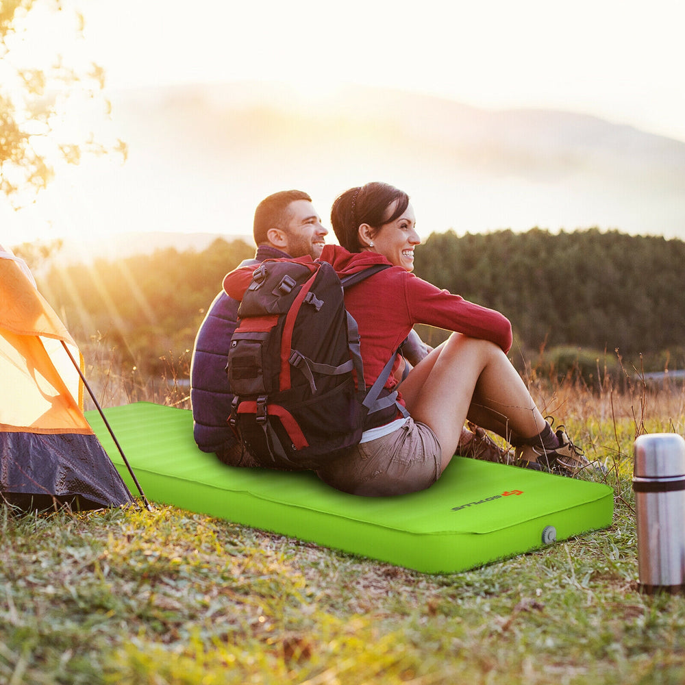Self Inflating Folding Camping Sleeping Mattress with Carrying Bag-Green - Gallery View 1 of 11