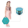 Hexagon floor cushion in blue, made of waterproof PU and EPE, ideal for kids' seating in classrooms or play areas.