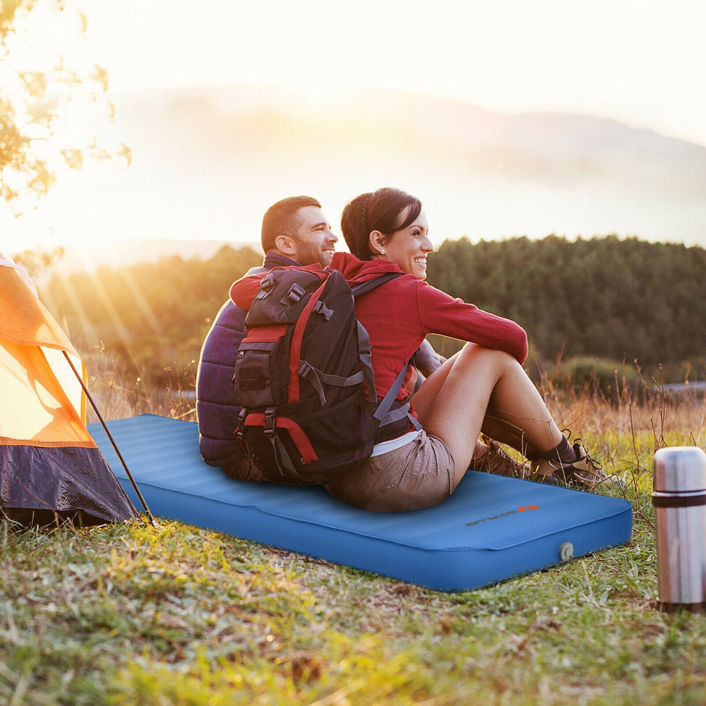 Self Inflating Folding Camping Sleeping Mattress with Carrying Bag-Blue - Gallery View 1 of 11
