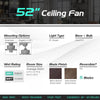 52-inch retro ceiling fan with 5 reversible blades in black, featuring 3 wind speeds and remote control for indoor use.