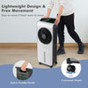 Portable 3-in-1 evaporative air cooler in white with 360° rotating blades and remote control for customizable airflow.