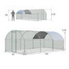 Large metal chicken coop with galvanized steel frame, waterproof cover, and lockable door for outdoor use.