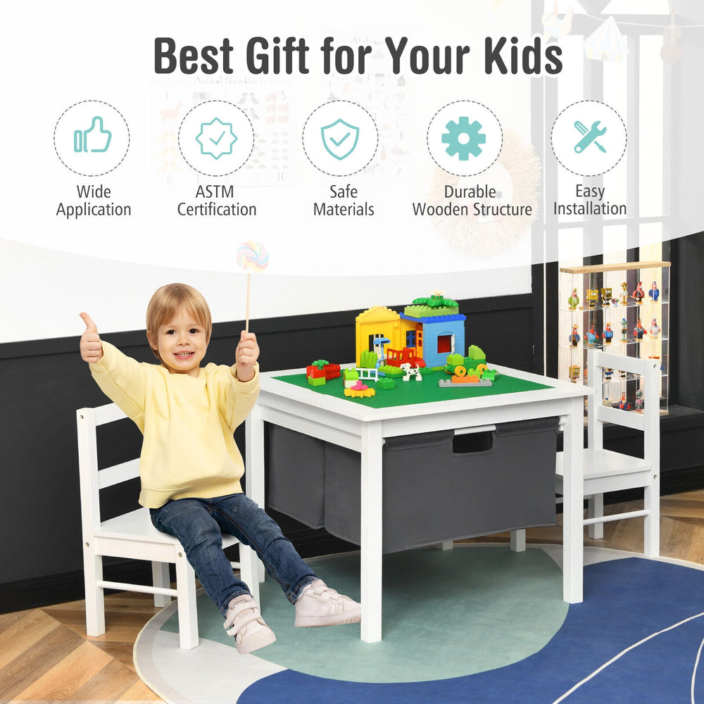 White kids double-sided activity table featuring a smooth writing surface, perfect for drawing and organizing playtime.