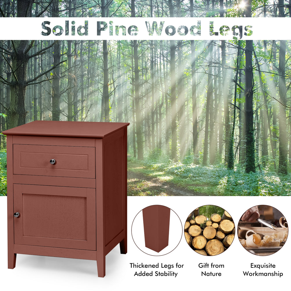 2-tier accent table in cherry with spacious tabletop, drawer, and solid beech wood legs for bedside or living room use.