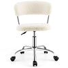 Sherpa swivel office chair in white with chrome base, adjustable height, and rolling casters for versatile use.