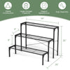 Three-tier metal plant stand with heavy-duty rack, featuring a sleek design for outdoor or indoor decorative use.