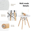 Round modern dining table with solid beech wood legs, waterproof surface, and anti-slip foot pads for stability.