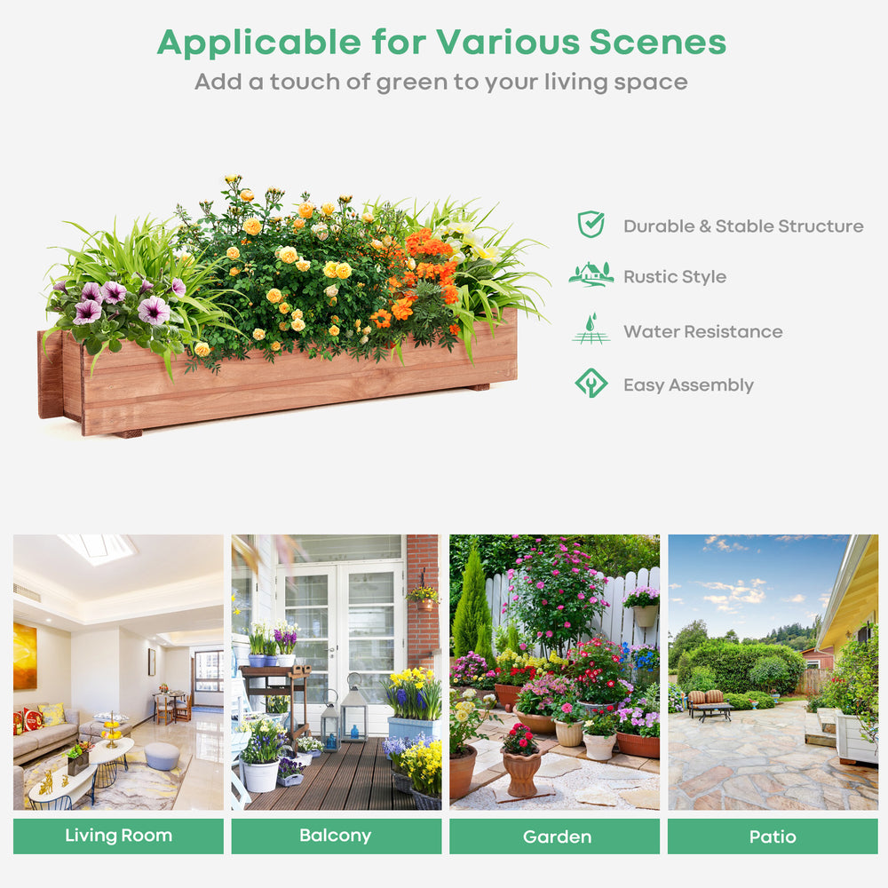 Wooden decorative raised garden bed made of natural fir, perfect for indoor or outdoor planting with a rustic style.