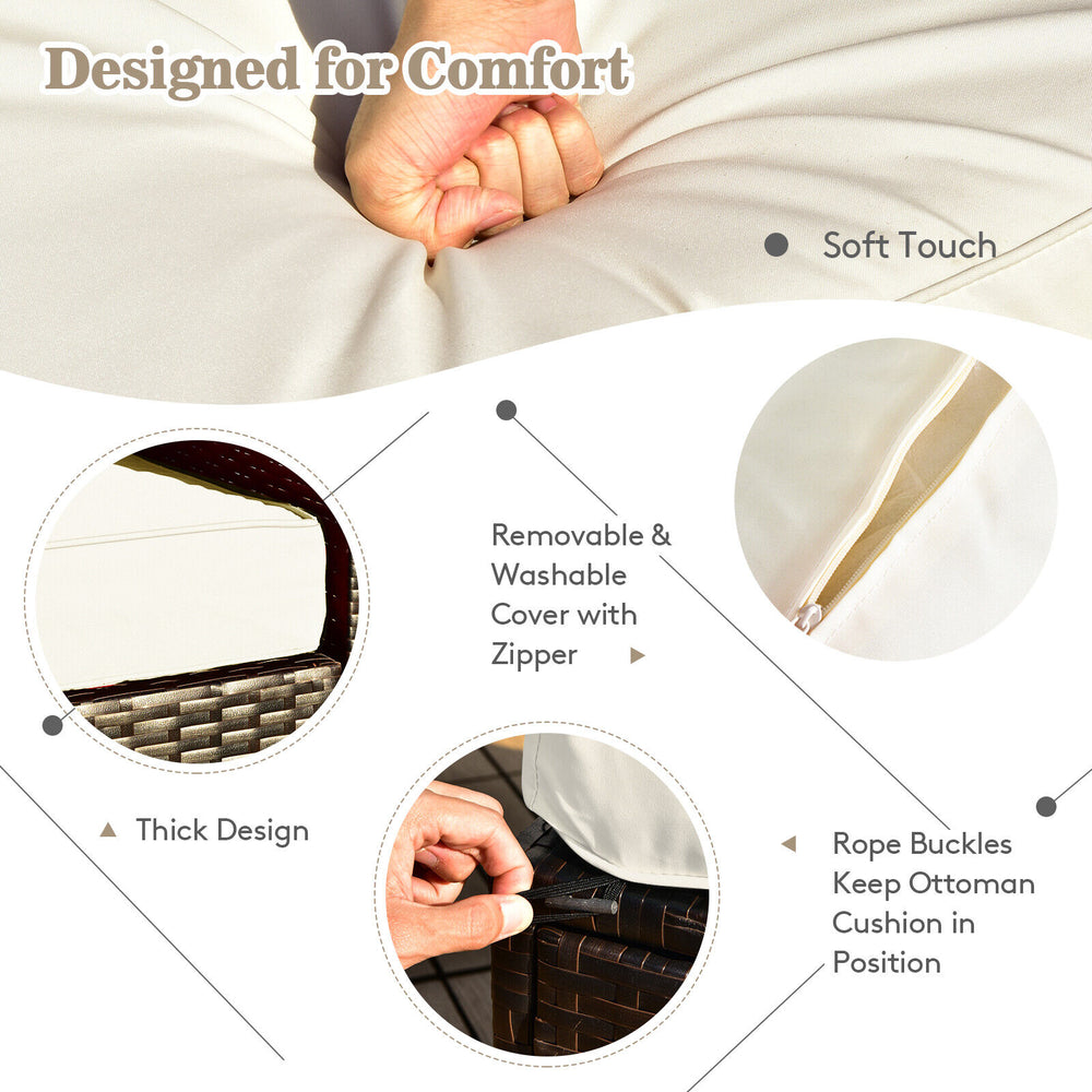 Close-up of the removable cushion cover with zipper from the 8-piece patio rattan furniture set for easy maintenance.
