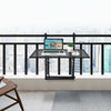 Railing folding table with adjustable heights, perfect for balconies, featuring a sturdy iron design for versatile use.