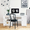 Folding sewing table in white with storage bins and wheels, ideal for crafting or as a computer desk.