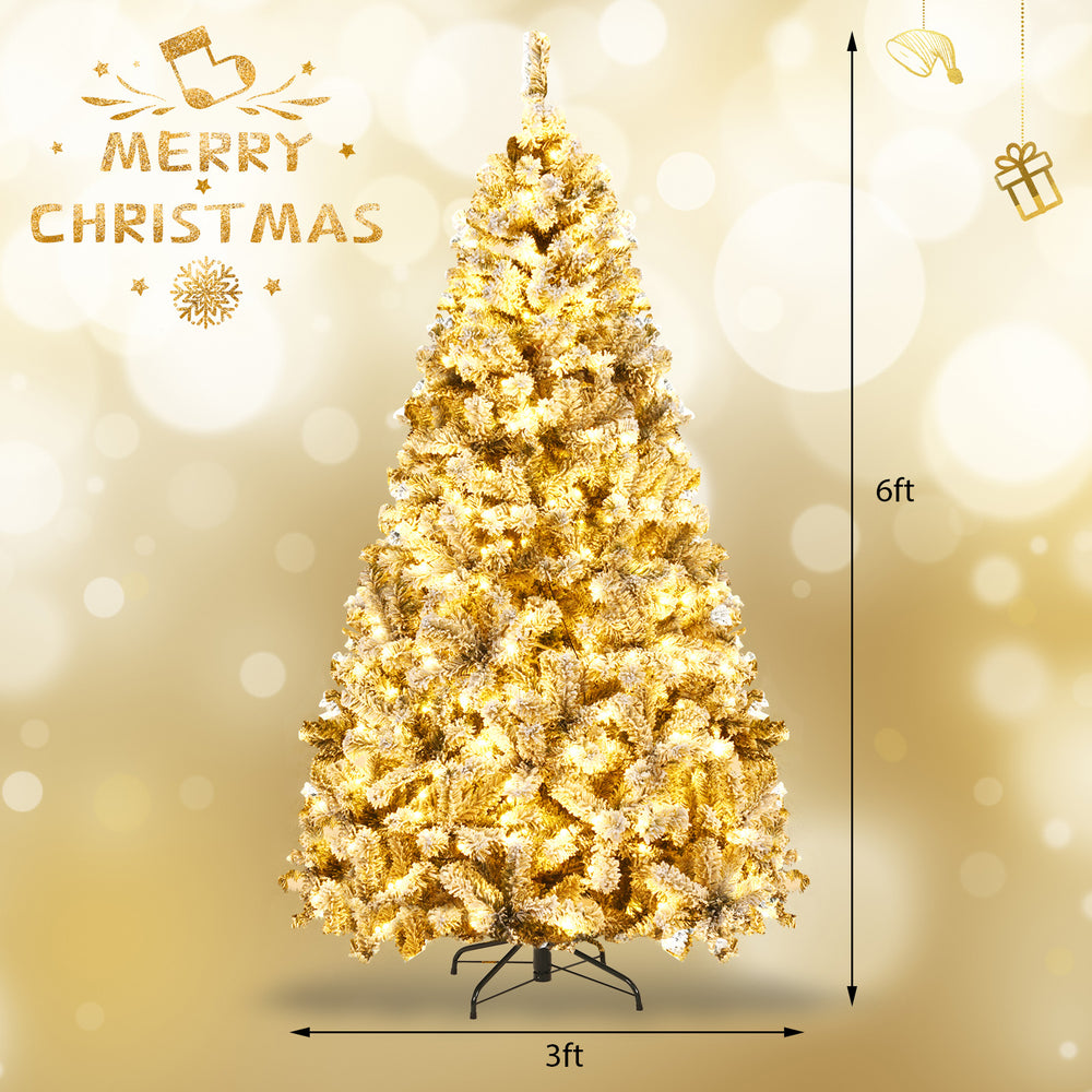 6ft pre-lit snow-flocked artificial Christmas tree with LED lights, ideal for festive home and office decoration.