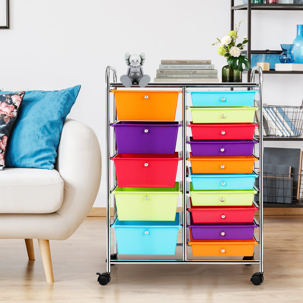 15-Drawer Utility Rolling Organizer Cart with Multi-Use Storage-Multicolor - Gallery View 1 of 10