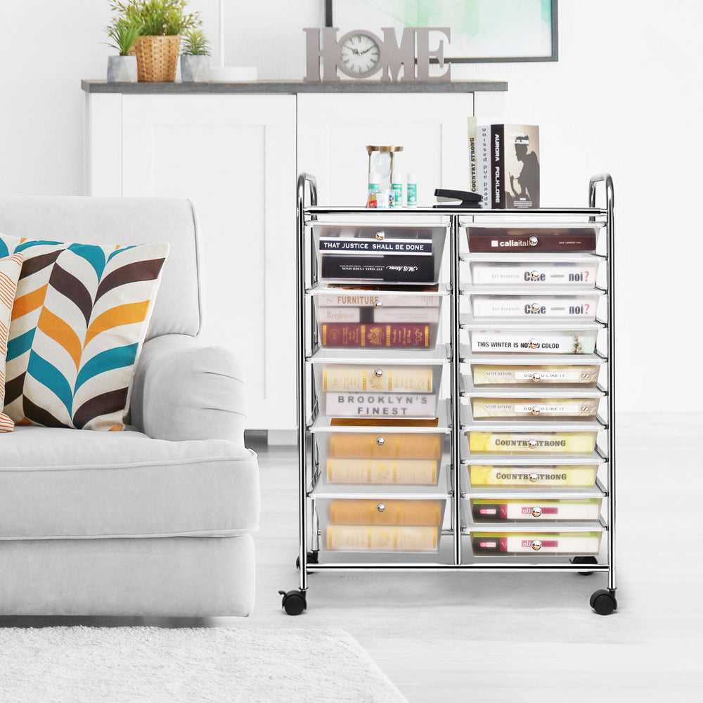 15 Drawers Rolling Storage Cart Organizer-clear - Gallery View 1 of 10