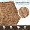 Natural PE thatch top of the 9.5 FT cantilever tiki patio umbrella, sun-protective and waterproof for outdoor use.