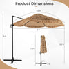 Dimensions of the 9.5 FT cantilever tiki patio umbrella with natural PE thatch and sturdy metal structure for outdoor.