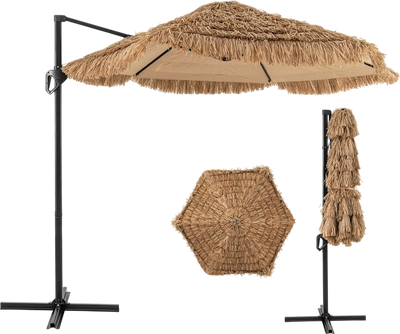 Costway 9.5' Cantilever Tiki Patio Umbrella Hawaiian Style Offset Hanging 14921007 New