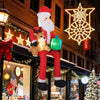 9.5 feet Christmas inflatable Santa with reindeer and gift box, featuring built-in LED lights for outdoor decoration.