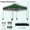 9.5 x 9.5 feet green pop-up canopy tent with adjustable heights, featuring a heavy-duty frame and easy transport wheels.