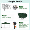 Pop up canopy tent in green, 9.5 x 9.5 feet, featuring adjustable heights and easy setup for outdoor events.